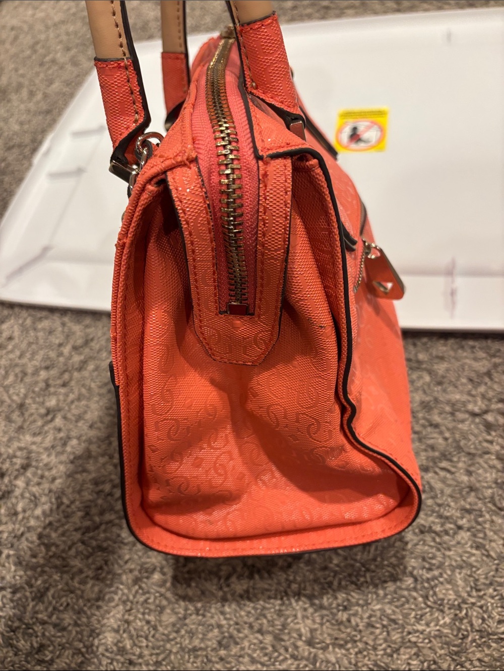 Guess Quilted Satchel in Coral Orange with Gold Hardware - Picture 4 of 8